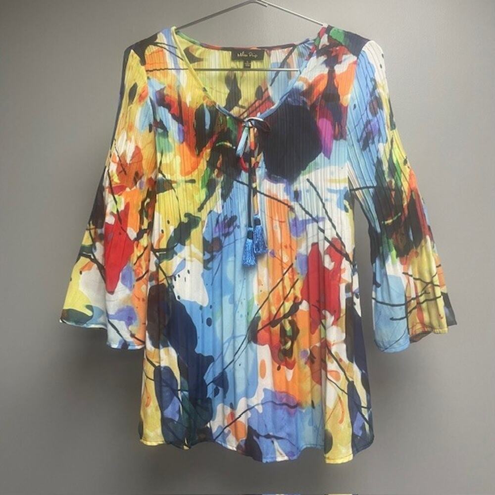 Melissa Paige Accordian Style,Tassel Ties Long Sleeve Women’s blouse - Size L